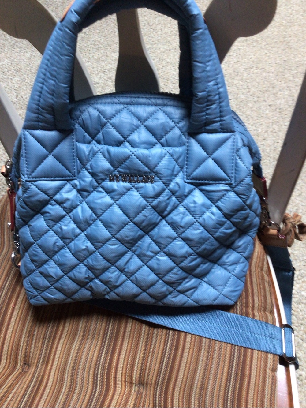 MZ Wallace Quilted Travel Bag in Steel Blue